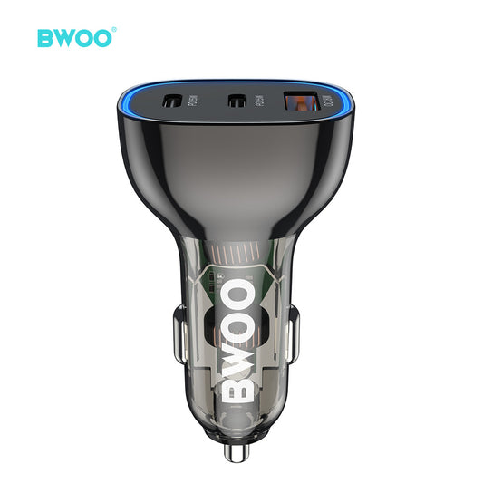 65W USB-C Car Charger 3 Port Transparent & Grey CC96