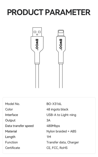 BWOO  USB-A to USB-C Charging Cable 3A 1M BO-X316L
