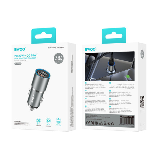PD+QC3.0 38W Dual Output Car Phone Charger BO-CC68